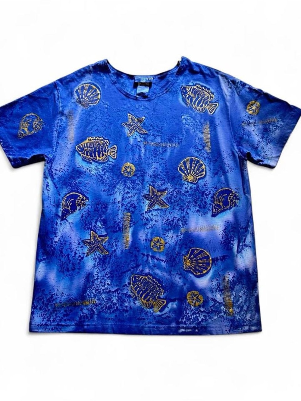 Vintage 1990s Blue Ocean Seashell Print graphic tee Large